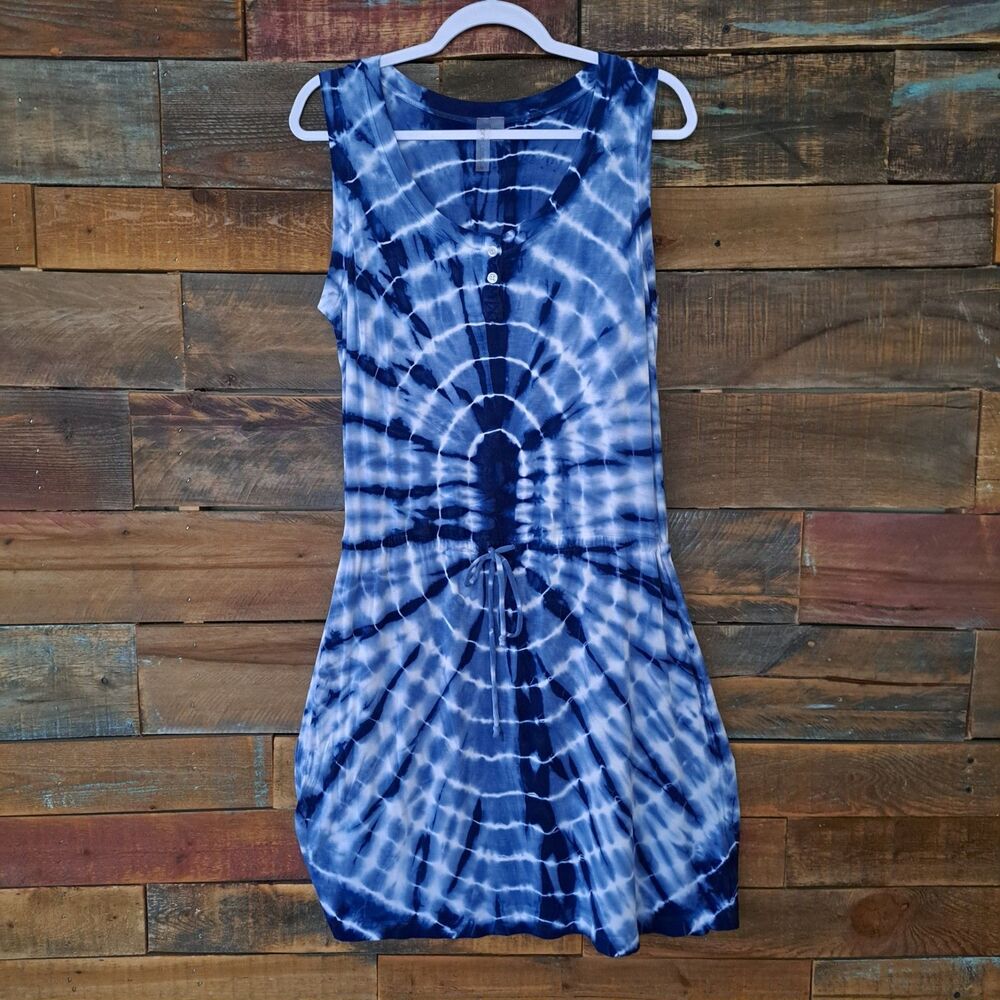 Pink Lotus Women's Blue Tie Dye Dress Sz M Casual Comfy Boho Beach Weekend Wear